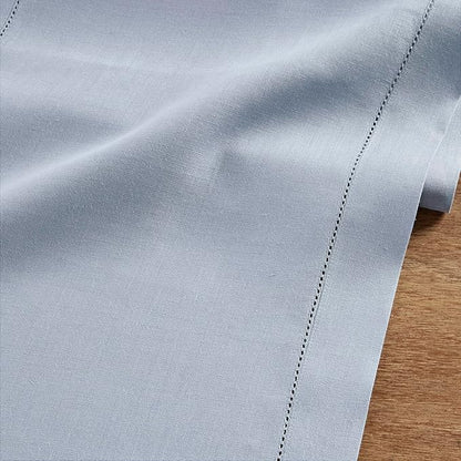 Solino Home Linen Dusty Blue Table Runner 48 Inches - Classic Hemstitch, 100% Pure Linen Coffee Table Runner 14 x 48 Inch Ideal for Dresser Tables - Fall, Autumn, Halloween, Thanksgiving