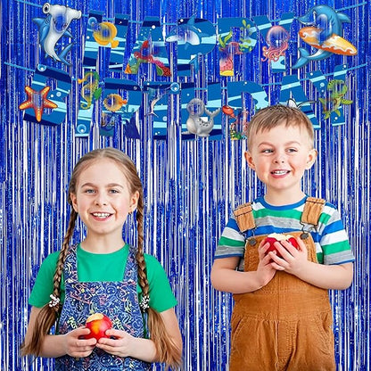Dark Blue Tinsel Backdrop Streamers - GREATRIL Party Streamers Backdrop Foil Fringe Curtains for Birthdays/Bachelorette/Bridal Shower/Engagement Decorations - 1m x 2.5m - Pack of 2
