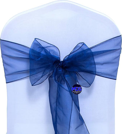 MDS Pack of 250 PCS Organza Chair Sashes Wider Dining Chair Bows Ribbon Tie Back for Wedding Party Birthday Bridal Shower Reception Event Banquet Home Chair Cover Decoration - Navy Blue