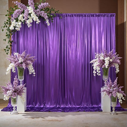 10x10ft Thick Purple Glitter Backdrop Curtain Panels for Parties, Wrinkle Free Sequin Sparking Photo Backdrop Drapes, 2 Panels 5x10ft Shimmer Back Drop Cloth for Wedding Birthday Photography