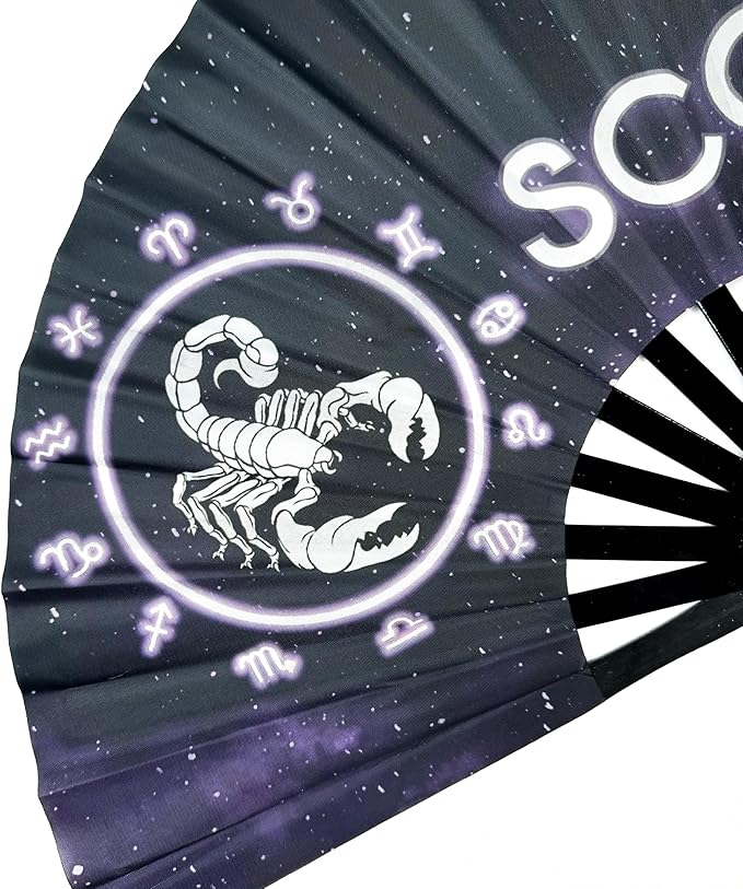 DeFlare | Cosmic Zodiac Rave Fan | Zodiac Sign Hand Fan | Astrology Rave Fan | Hand Fan | Large Rave Fan | Large Clacking Fan