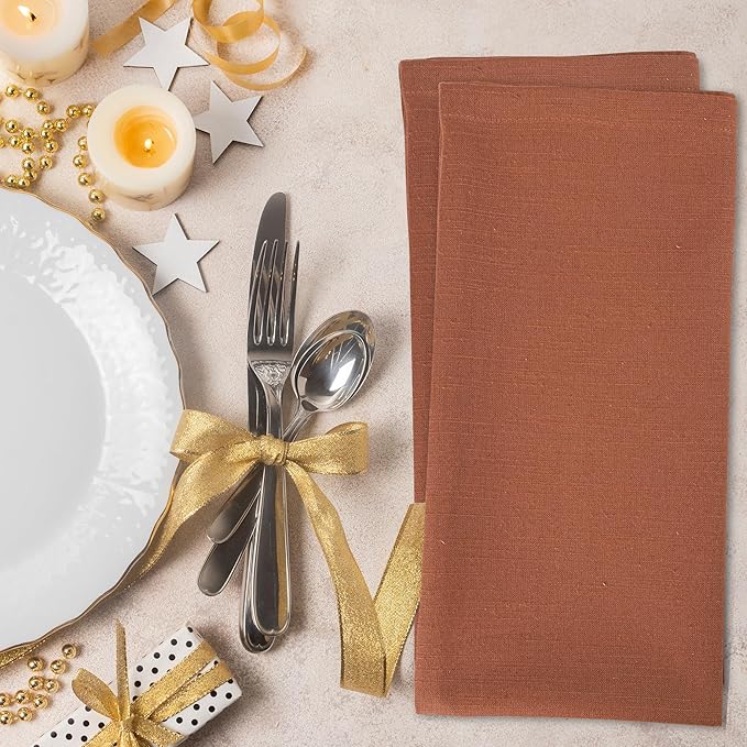 Urban Villa Fall Cloth Napkins Rust Color Dinner Napkins Set of 12 20''x20'' 100% Cotton Slub Absorbent Harvest Napkins Washable ReusableThanks Giving Dinner Napkins