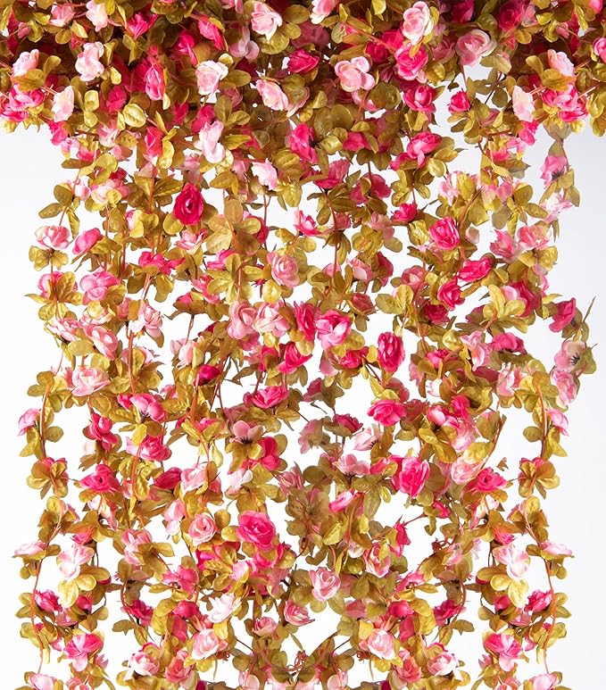 6 Pcs x 8.2 ft Flower Garland Artificial Rose Vine Flowers with Green Leaves Hanging Fake Roses Vine for Room Party Home Wedding Birthday Christmas Wall Arch Decor, Fall Purple Flower