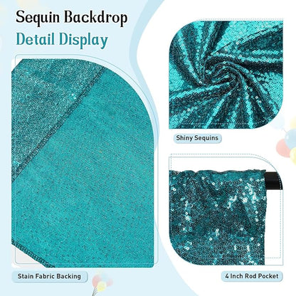 SquarePie Sequin Backdrop Curtain Not See Through Thick Glitter Background for Party 10FT x 10FT Teal