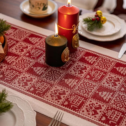Table Runners 63 Inches,Christmas Tree Table Runner with Tassel Fringe,Gift Table Runner for Party，Coffee Table, Festival