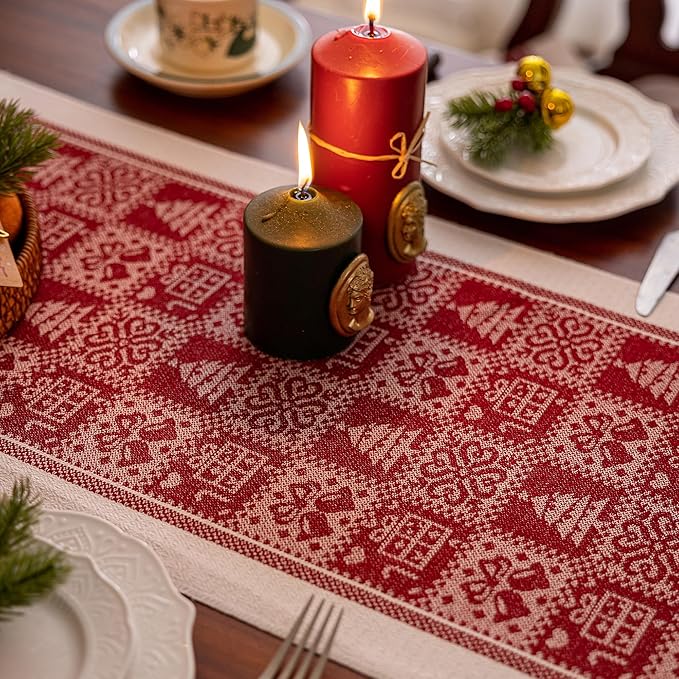 Table Runners 119 Inches,Christmas Tree Table Runner with Tassel Fringe,Gift Table Runner for Party，Coffee Table, Festival