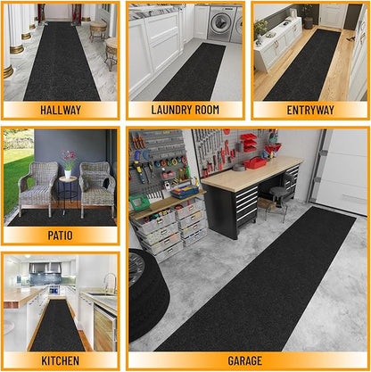 Ottomanson Commercial Scrape Rib Entry Mat – Heavy Duty Ribbed Floor Mat for High Traffic – Non Slip Rubber Back, Waterproof – Indoor Outdoor Use for Offices, Schools, Lobbies, 2'7" x 12', Black