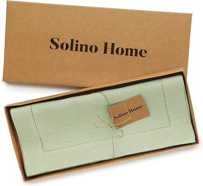 Solino Home Linen Sage Green Table Runner 90 Inches Long - 100% Pure Linen Hemstitch 14 x 90 Inch Table Runner for Dining, Fall, Autumn, Thanksgiving, Christmas - Classic Hemstitch