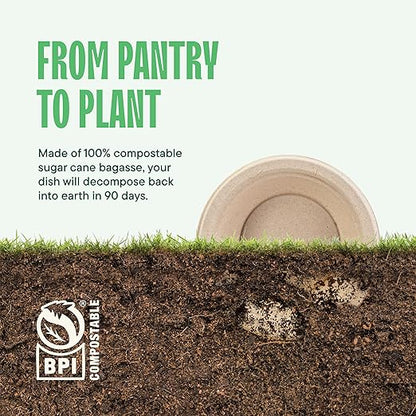 100% Compostable Paper Bowls 12 oz. [1000 Count] Heavy-Duty Soup Bowls - Natural Brown Color Unbleached Bagasse Bowls - Eco-Friendly Disposable Biodegradable Sugarcane - [Bulk Case 8/125 Pack]
