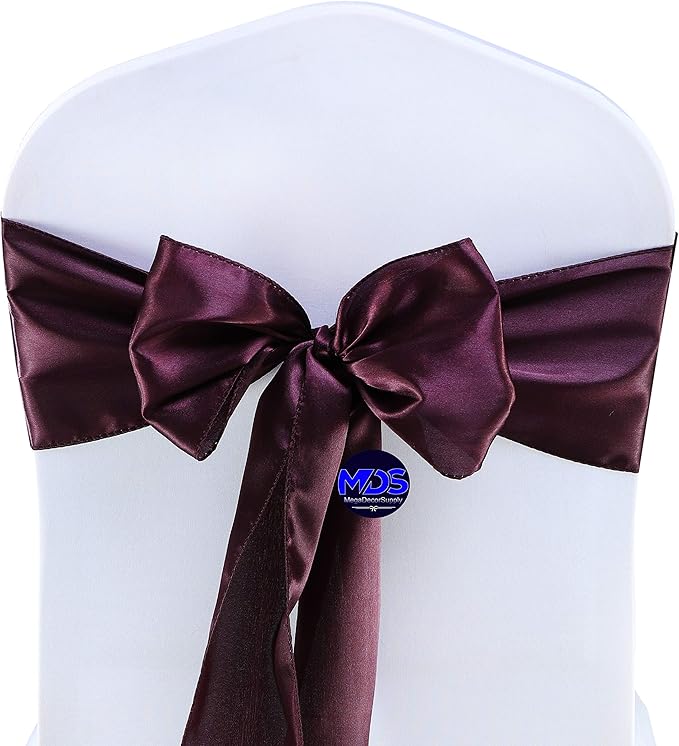 MDS Pack of 75 PCS Satin Chair Sashes Charmeuse Sateen Dining Chair Bows Ribbon Ties Back Sash for Wedding Party Birthday Home Hotel Restaurant Banquet Decoration (7 x 108 Inch, Plum)