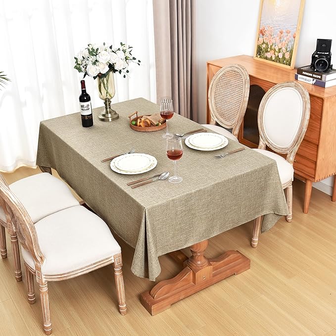 Fitable Faux Linen Tablecloths 2 Pack, Faux Burlap Fabric Table Clothes for Rectangle Tables, Rustic Holiday Table Covers for Kitchen Dining, Party, Farmhouse (Khaki, 54 x 78 Inch)