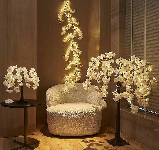 LITBLOOM Lighted Cherry Blossom Tree Pink 18IN 40 LED with Timer Artificial Tabletop Bonsai Tree Lights USB Plug or Battery Operated for Wedding Party Home Birthday Decoration