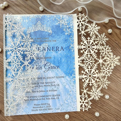 20 sets glitter snowflake invitations,laser cut wedding invitations,DIY wedding invitations,invitation card pocket envelop for all occation