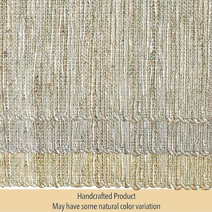 Chardin home Natural Jute Table Runner 13x72 Inch – Vintage Boho Rustic Table Decor – Handwoven Table Runner in Natural Jute and Sage Green-White – Farmhouse Dining or Console Table Accent