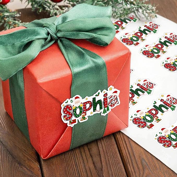 Personalized Christmas Stickers, Custom Name Waterproof Christmas Gift Tags for Gift Box Holiday Decorations, Stockings, Party Favors (Name)