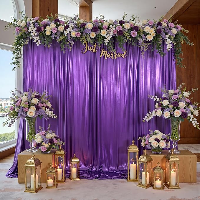 10x10ft Thick Purple Glitter Backdrop Curtain Panels for Parties, Wrinkle Free Sequin Sparking Photo Backdrop Drapes, 2 Panels 5x10ft Shimmer Back Drop Cloth for Wedding Birthday Photography