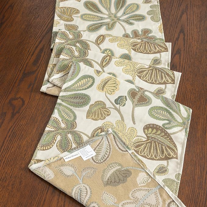 Mika Home Tropical Leaf Table Runner for Home Decor 13X72 Inches Green Brown Dining Table Decoration for Home