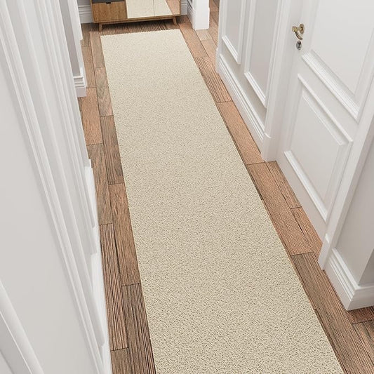 Ottomanson 3' x 20' Shaggy Runner Rug - Plush & Cozy Non-Slip Carpet for Bedroom, Living Room, Bathroom & Entryway - Durable & High-Traffic Friendly for Hallways & Dorms, Cream