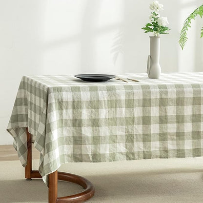 EVERLY 100% Yarn-Dyed Linen Rectangle Tablecloths 60x144Inches for Dining,Buffet Parties,Picnic,Events and Restaurants,Decorative Halloween,Thanksgiving Machine Washable Tablecloths-Sage Green Plaid
