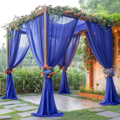 10ft x 10ft Royal Blue Backdrop Curtains, Wrinkle-Free Sheer Chiffon Fabric Photo Backdrop Drapes for Wedding Arch Party Ceremony Stage Photography Decorations