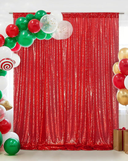 Eternal Beauty Red Sequin Backdrop, 7x7 Ft Glitter Background Curtains for Christmas Shimmer Photography Party Wedding Birthday Back Drop Decor