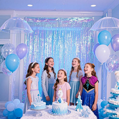 BTSD-home 4 Pack Iridescent Party Streamers Tinsel Foil Fringe Curtain Holographic Backdrop Metallic Shiny Photo Booth for Wedding Birthday Baby Shower Bachelorette Theme Party Decorations
