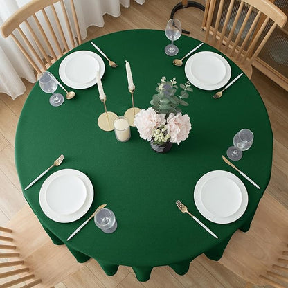 Biscaynebay 2 Pack Textured Fabric Round Tablecloths 60", Hunter Green Water Resistant Tableclothes Small Circle Folding Table Covers Linen for Dining, Kitchen, Wedding, Parties etc Machine Washable