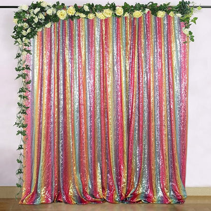 ShinyBeauty Sequin Backdrop Rainbow 10FTx10FT Fabric Curtain Shimmer Wall Backdrops for Photography Event Birthday Party Decor Backgrounds