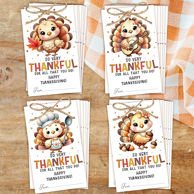 40 PCS Fall Gift Tags Thanksgiving Gift Tags with String, 2.1" x 3.5" Thanksgiving Design Present Label for Present Bags, Fall Party Favor Decorations, 4 Styles - A02