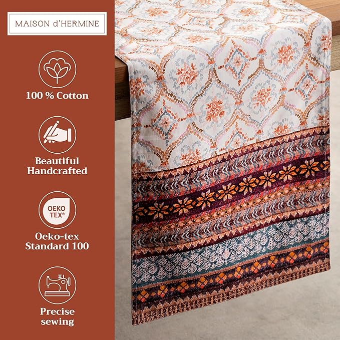Maison d' Hermine Table Runner 100% Cotton Double Layer Table Runners 72 inches Long for Thanksgiving Christmas Decorations Home Kitchen Dining Party Wedding (Fair Isle, 14.5" x 72")
