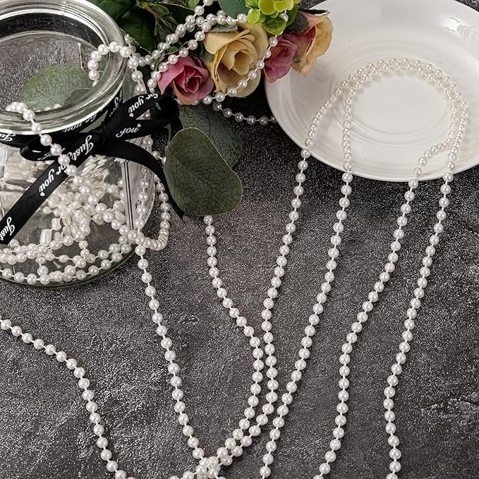4mm Crafts Faux Pearl Beads Garland Pearl Bead Roll Strand of Pearls to Decorate Floral Centerpieces Wedding Party Favor Christmas Tree(131 Feet Gold)