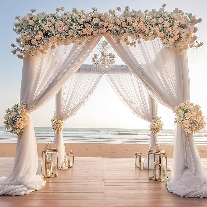 PARTISKY 10ftx10ft Taupe Chiffon Sheer Backdrop Curtains, Wrinkle-Free Wedding Backdrop Drapes for Birthday Party Ceremony Arch Stage Decor Background for Photography 5ft x 10ft,2 Panels