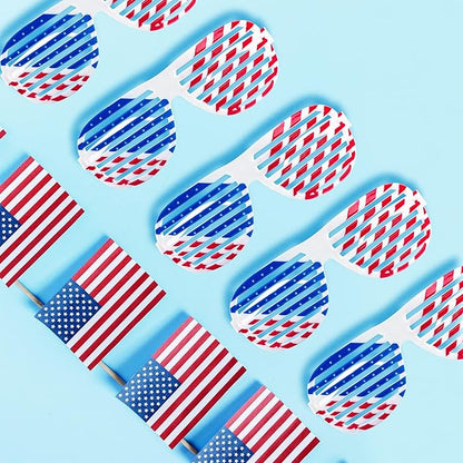 American Flag USA Patriotic Design Plastic Shutter Glasses Shades Sunglasses Eyewear for Party Props, Decoration (12 Pairs)