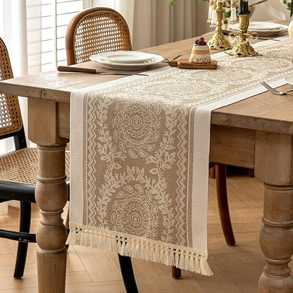 Table Runner 48 Inches Long,Waterproof Boho Table Runner with Tassel Fringe,Table Runners for Party Coffee Table