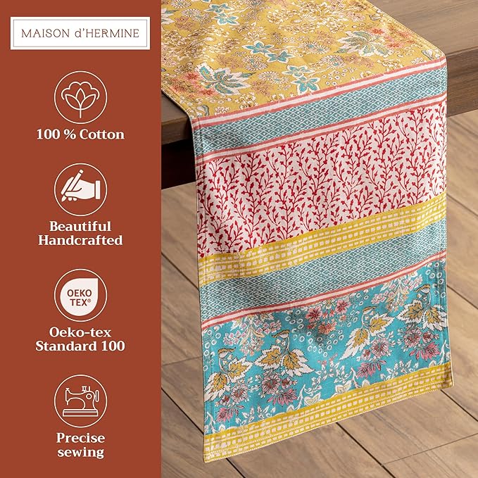 Maison d' Hermine Table Runner 100% Cotton Double Layer Table Runners 72 inches Long Decorative for Home Kitchen Dining Party Baby Shower Wedding Bridal Shower Spring Summer (Marquise, 14.50" x 72")
