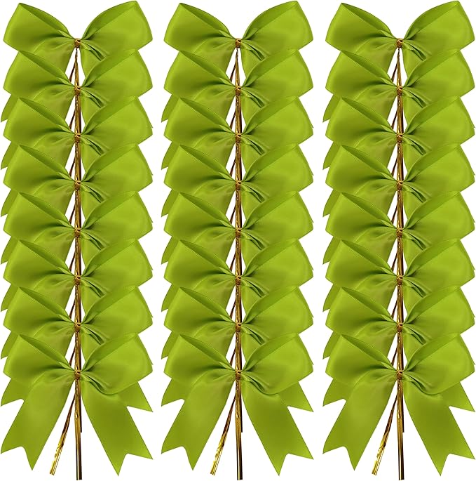50 pcs 3-1/2" Apple Green Satin Ribbon Twist Tie Bows for Spring Gift Wrapping with Fish Tails (Lt.Green)
