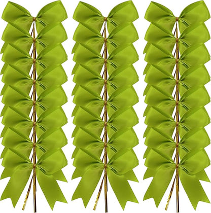 50 pcs 3-1/2" Apple Green Satin Ribbon Twist Tie Bows for Spring Gift Wrapping with Fish Tails (Lt.Green)
