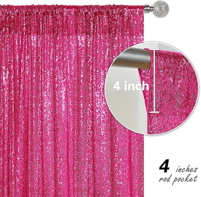 Fuchsia Sequin Backdrop Curtain 2 Pieces 2FTx8FT Glitter Photography Backdrop for Party Wedding Birthday Christmas Decorations