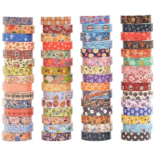 YUBBAEX 60 Rolls Value Washi Tape Pack Retro Arts Masking Tape Basic Patterns Decorative for DIY Crafts, Bullet Journal Supplies, Planners, Scrapbook, Card/Gift Wrapping (Autumn Kimono)