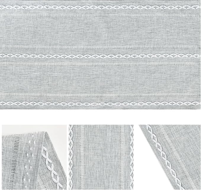 Artoid Mode Grey Rustic Cotton Linen Table Runner, Seasonal Embroidered Hollow Kitchen Dining Table Decoration for Home Party Decor 13x60 Inch
