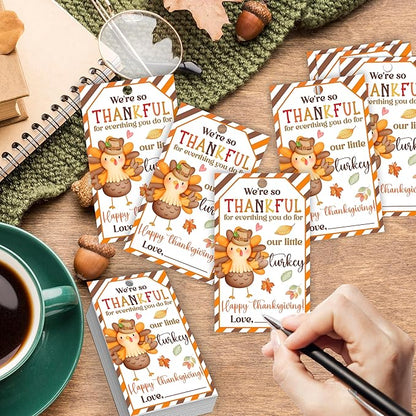50 PCS Fall Gift Tags Thanksgiving Gift Tags with String, 2.1" x 3.5" Thanksgiving Design Present Label for Present Bags, Fall Party Favor Decorations, 4 Styles - A01