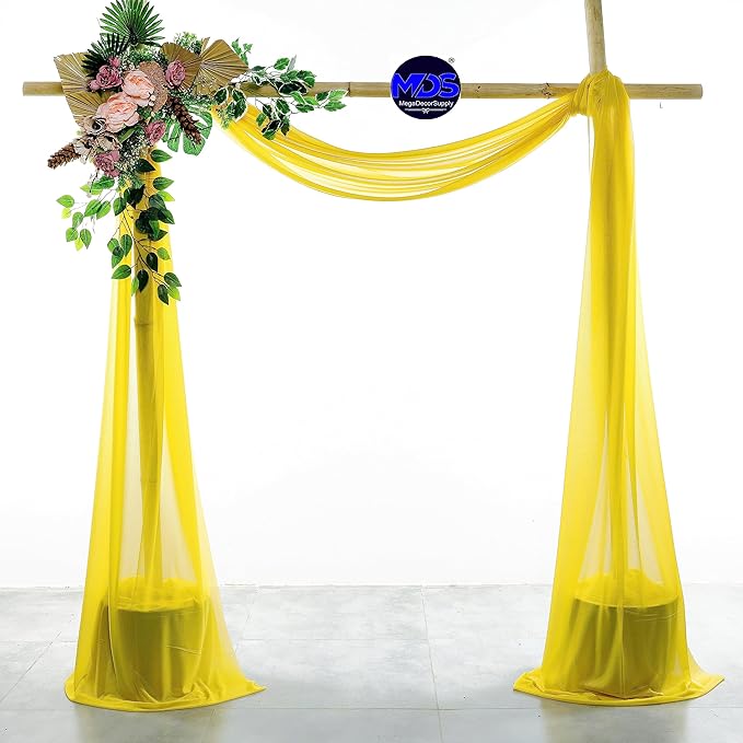 MDS Halloween Chiffon Draping Fabric - 1 Panel, 30" Wide x 75ft Long - Sheer Spooky Arbor & Canopy Drapery for Haunted House Backdrops, Party Ceilings, DIY Costumes & Themed Events - Yellow