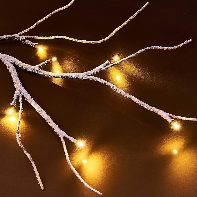 Fudios Christmas Garland Lights Snow Flocked 6FT 48 LED Battery Operated for Winter Decor, Lighted Snowy Garland Vine Home Holiday Party Mantle Indoor Outdoor Use