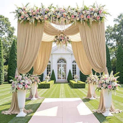 60ftx12ft Wrinkle Free Beige Backdrop Curtain, 12 Panels 12FT Height Beige Wedding Backdrop Drapes, Silky Polyester Back Drop Cloth for Birthday Photography Background Party Backdrop Draping