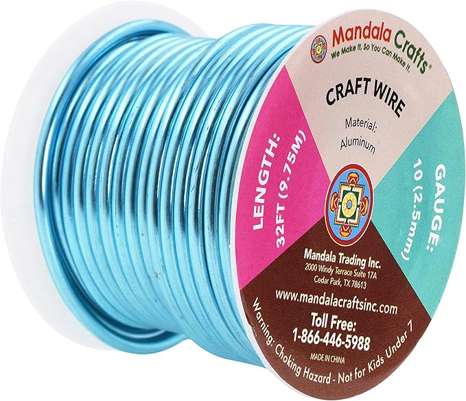 Mandala Crafts 10 Gauge Anodized Aluminum Craft Wire for Jewelry Making - 32 FT Colored Flexible Ice Blue Wire - Bendable for Bonsai Armature Crafting Sculpting