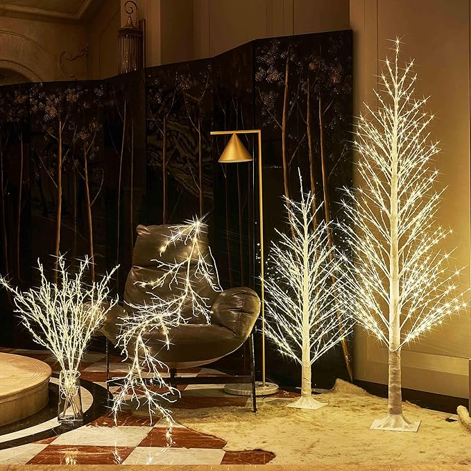 Hairui Lighted White Twig Branches Plug in with Dimmer and Timer 32IN 200 LED Fairy Lights, Lighted Willow Branches for Indoor Outdoor Home Room Christmas Decoration (Vase Excluded)