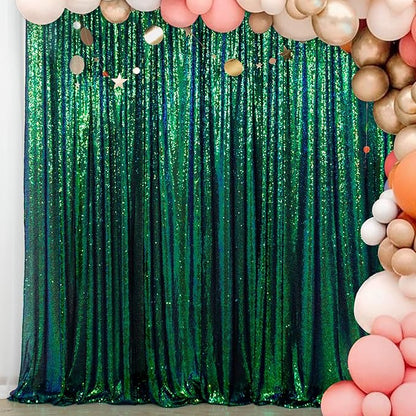ShinyBeauty Iridescent Green Sequin Backdrop 10FTx10FT Photo Backdrops Green Blue Curtains 10FT Shimmer Fabric Backdrop Christmas, Happy Birthday, Studio Backgrounds