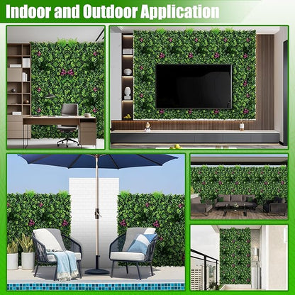 Artificial Grass Wall Panels, 20"x20" 16pcs Grass Backdrop Wall with Mint Plant Leaves, UV-Anti Fake Greenery Plant Boxwood Panels for Privacy Fence Screen, Outdoor Green Wall Decor for Patio Garden