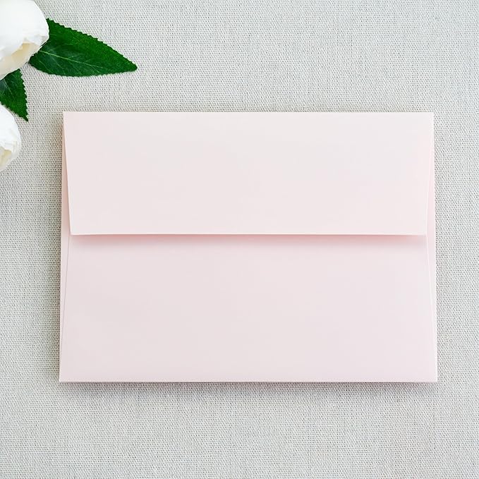 PONATIA 50 PCS 5x7 Envelopes, Blush Pink Self- Adhesive A7 Envelopes for Weddings, Invitation Cards, Photos, Postcards, Greeting Cards Mailing, Baby Shower, Graduation, Christmas Gift Cards