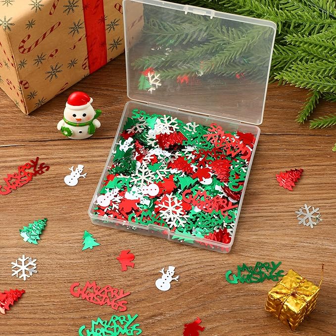 MARFOREVER Christmas Glitter Confetti Table Decorations, Red Green White Xmas Party Scatter Confetti Santa Claus Christmas Tree Snowflake Snowman Table Sprinkles for Xmas Party Supplies Decor